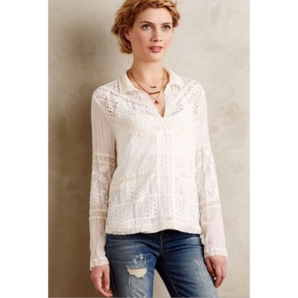 Anthropologie Tops - ANTHROPOLOGIE Excellent Cond White Lace Blouse